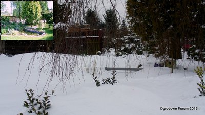 W lewym górnym rogu, przedstawiony został ten sam widok co na zdjęciu głównym, tylko że w okresie letnim... Pod śniegiem ukryte jest oczko wodne.